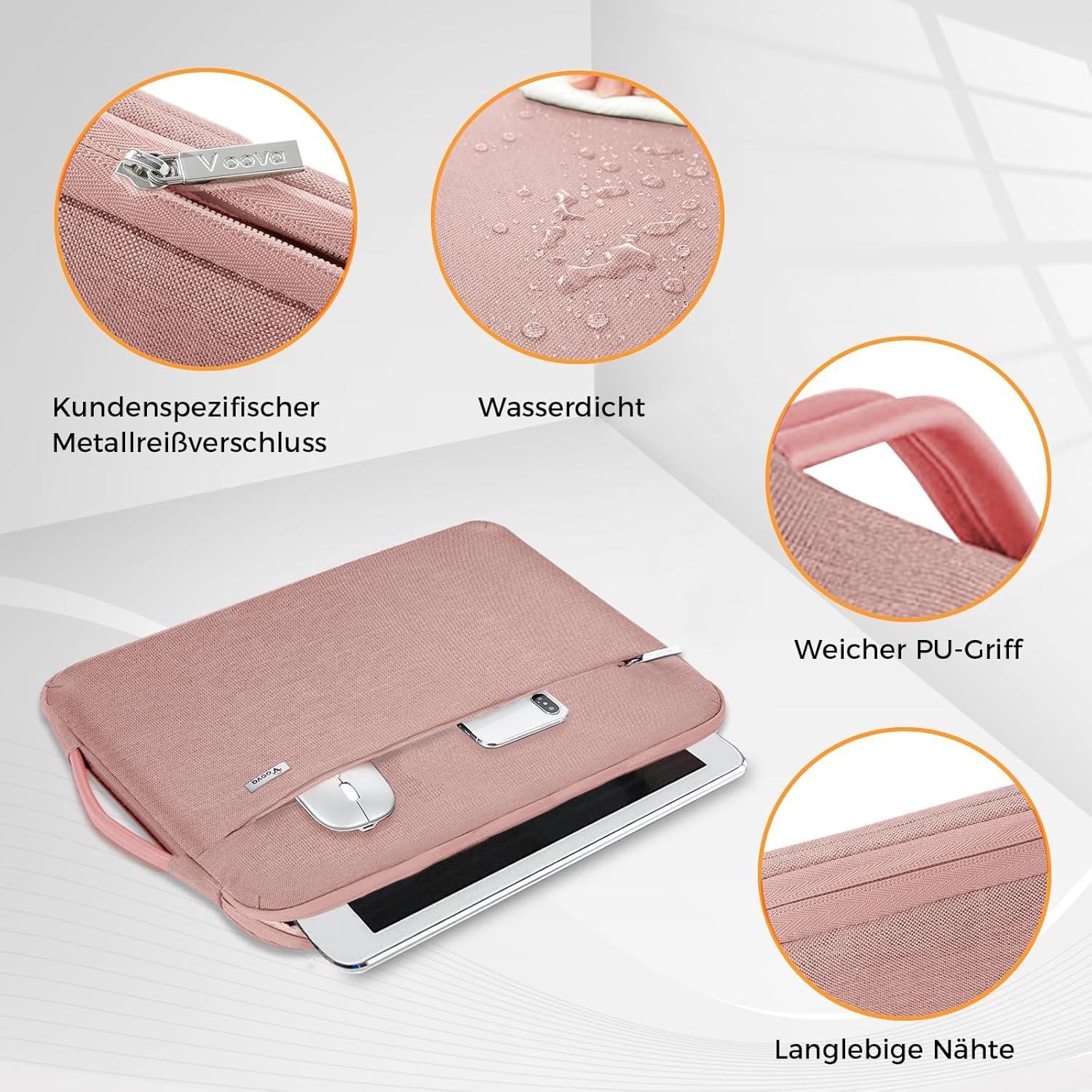 VOOVA Laptop Hülle 14 Zoll MacBook Air Hülle Wasserdicht 360°Schutz Laptoptasche Case Zenbook 14-14,6 Rosa