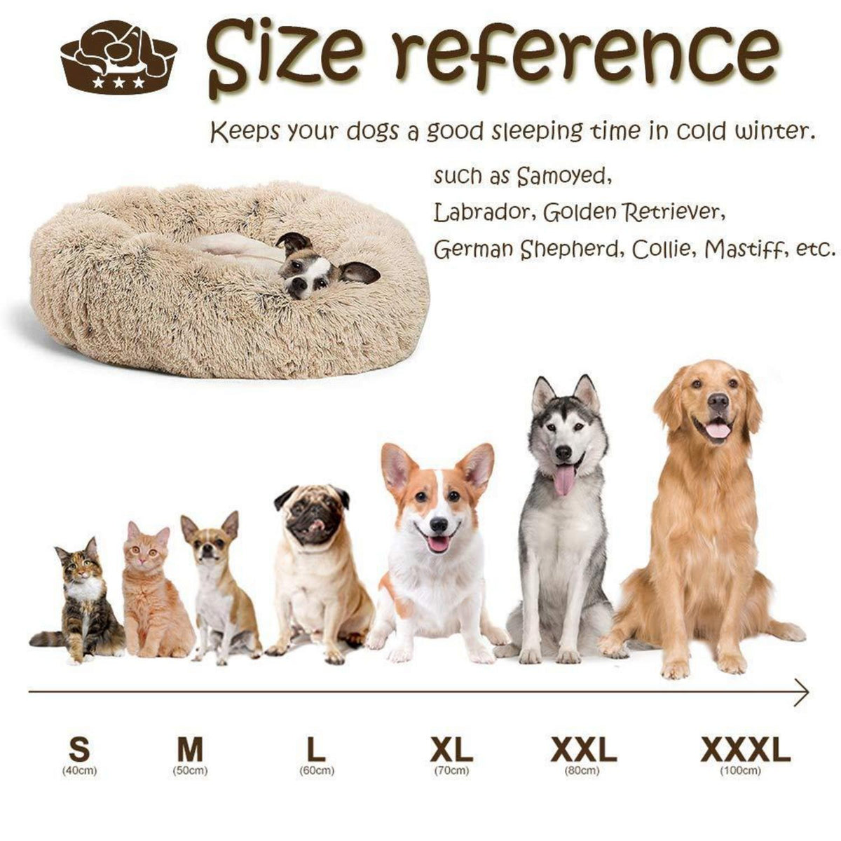 Rundes Hundebett Plüsch 120cm Schwarz – Weiches Kuschelkissen