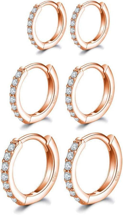 Damen Herren Unisex vergoldete Creolen 14 Karat Rotgold Zirkonia