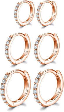 Damen Herren Unisex vergoldete Creolen 14 Karat Rotgold Zirkonia