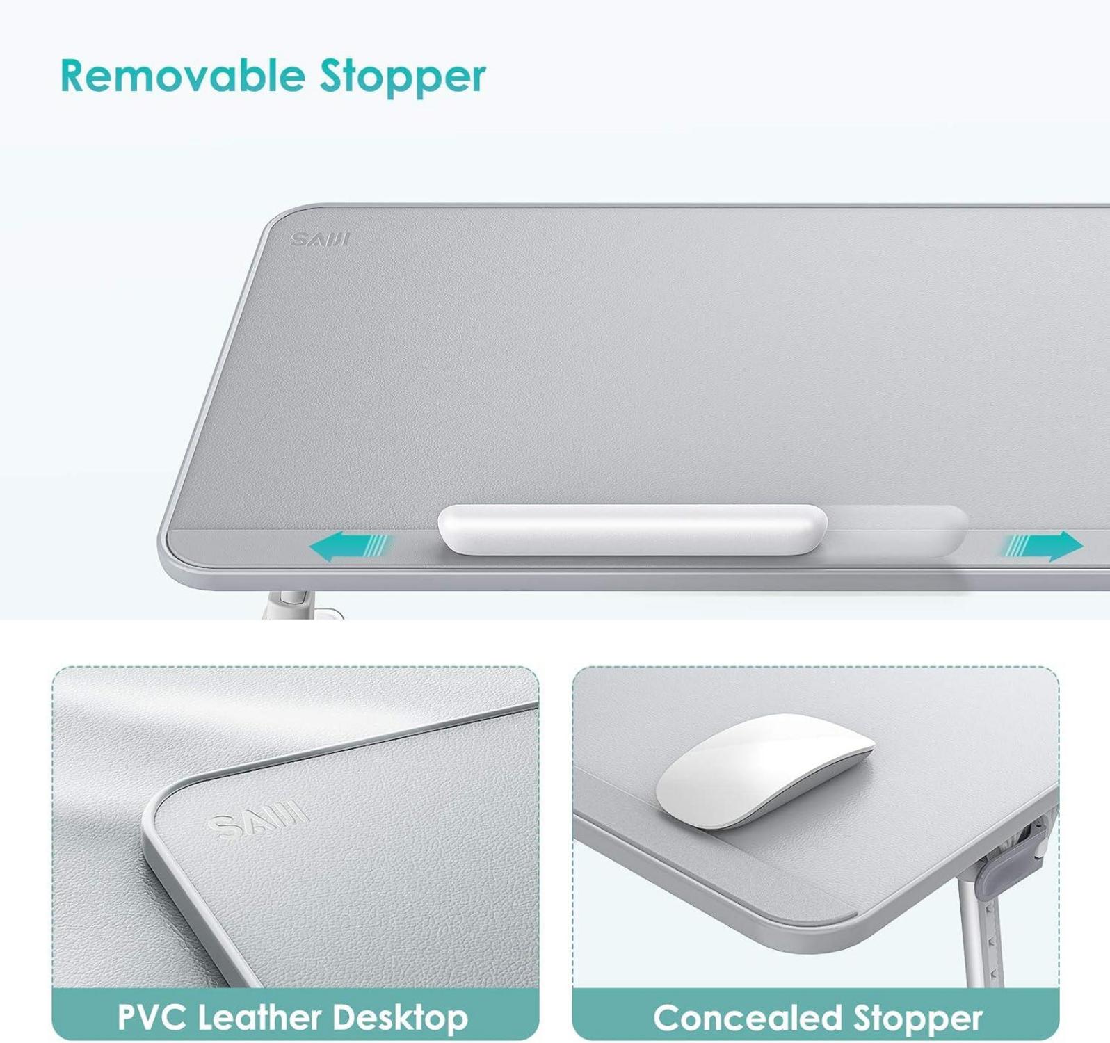 SAIJI Laptop-Betablett aus PVC-Leder, tragbar, verstellbar, faltbare Beine