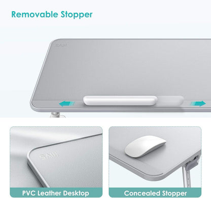 SAIJI Laptop-Betablett aus PVC-Leder, tragbar, verstellbar, faltbare Beine