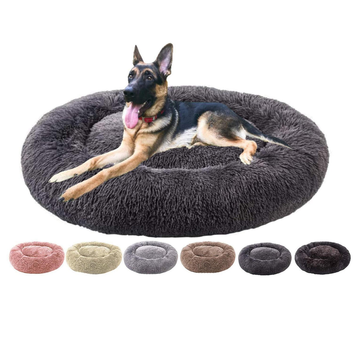 Donut Hundebett Deluxe – Weiches Plüsch Sofa Ø 120cm Dunkelgrau
