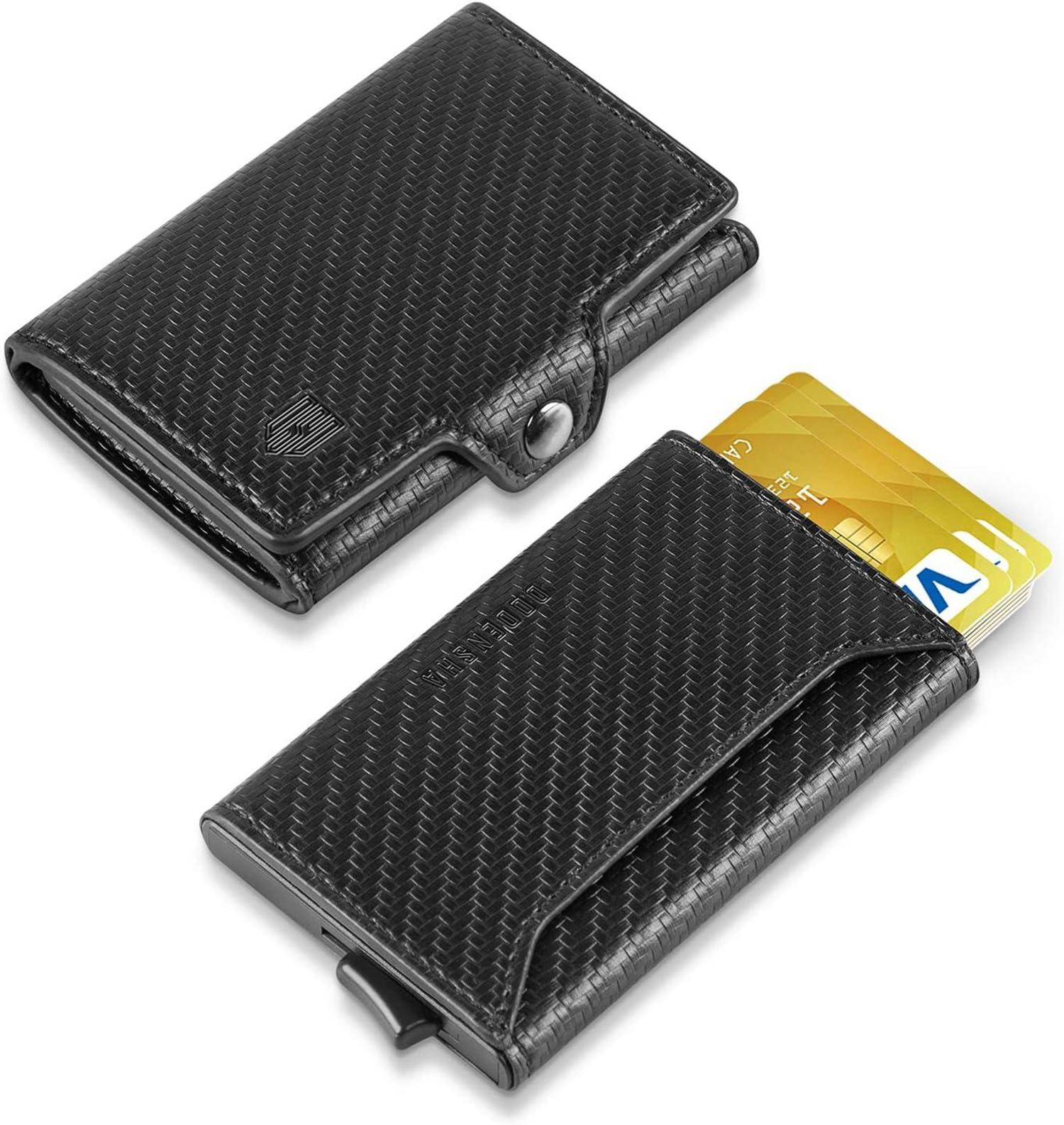 RFID Kreditkartenetui Herren Schwarz Carbon Design 2-in-1
