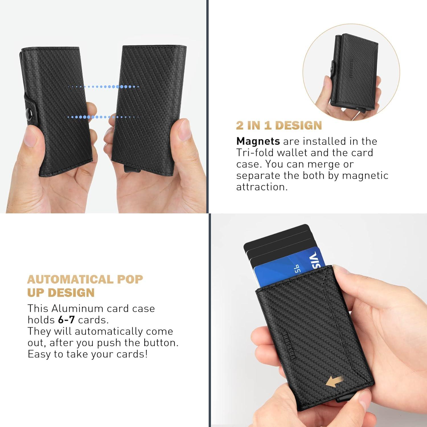 Kreditkartenetui Herren RFID Münzfach Carbon Schwarz