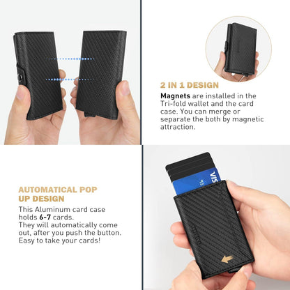 Kreditkartenetui Herren RFID Münzfach Carbon Schwarz