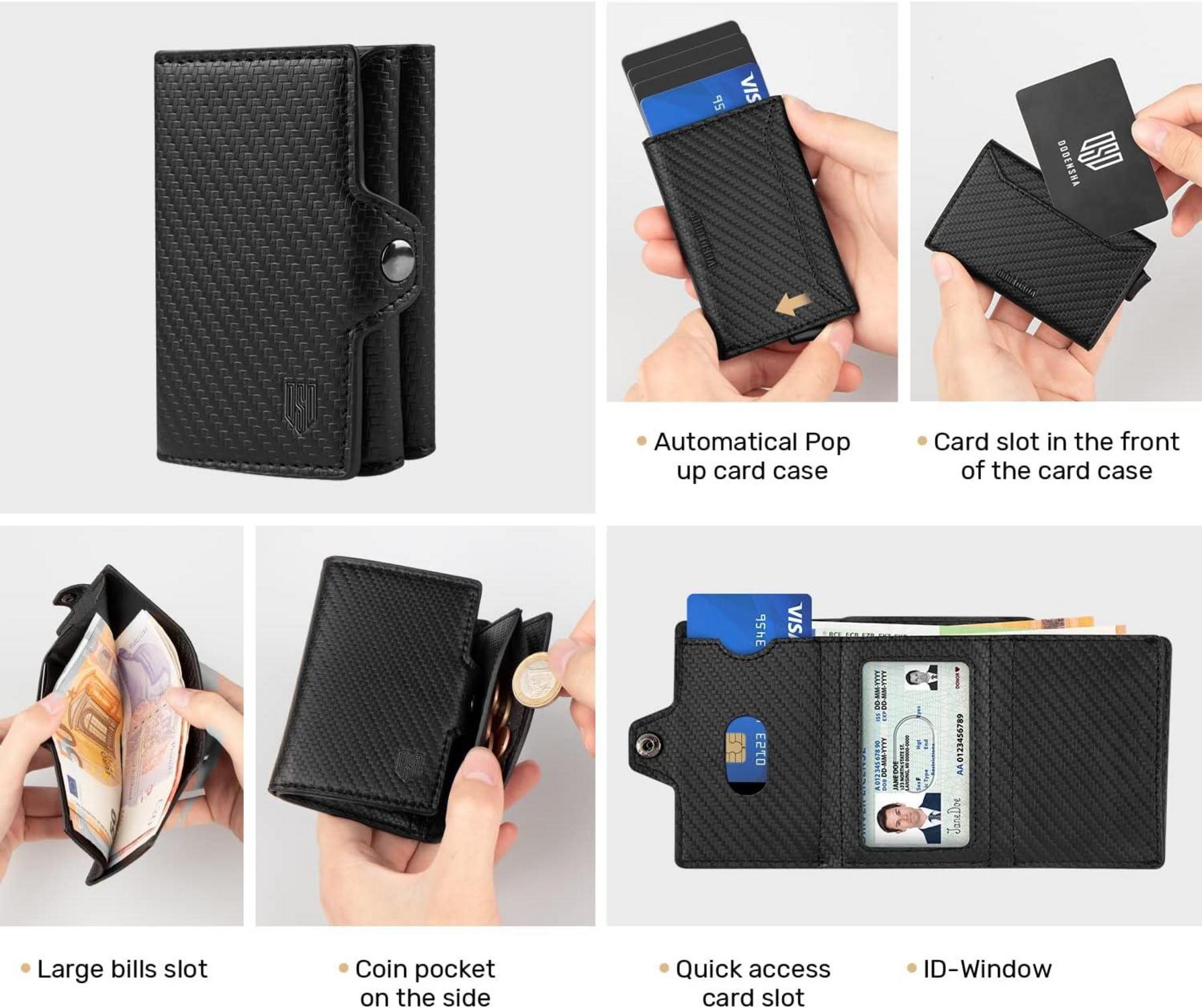 RFID Kreditkartenetui Herren Schwarz Carbon Design 2-in-1