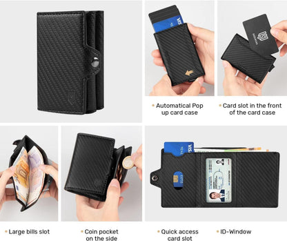 RFID Kreditkartenetui Herren Schwarz Carbon Design 2-in-1