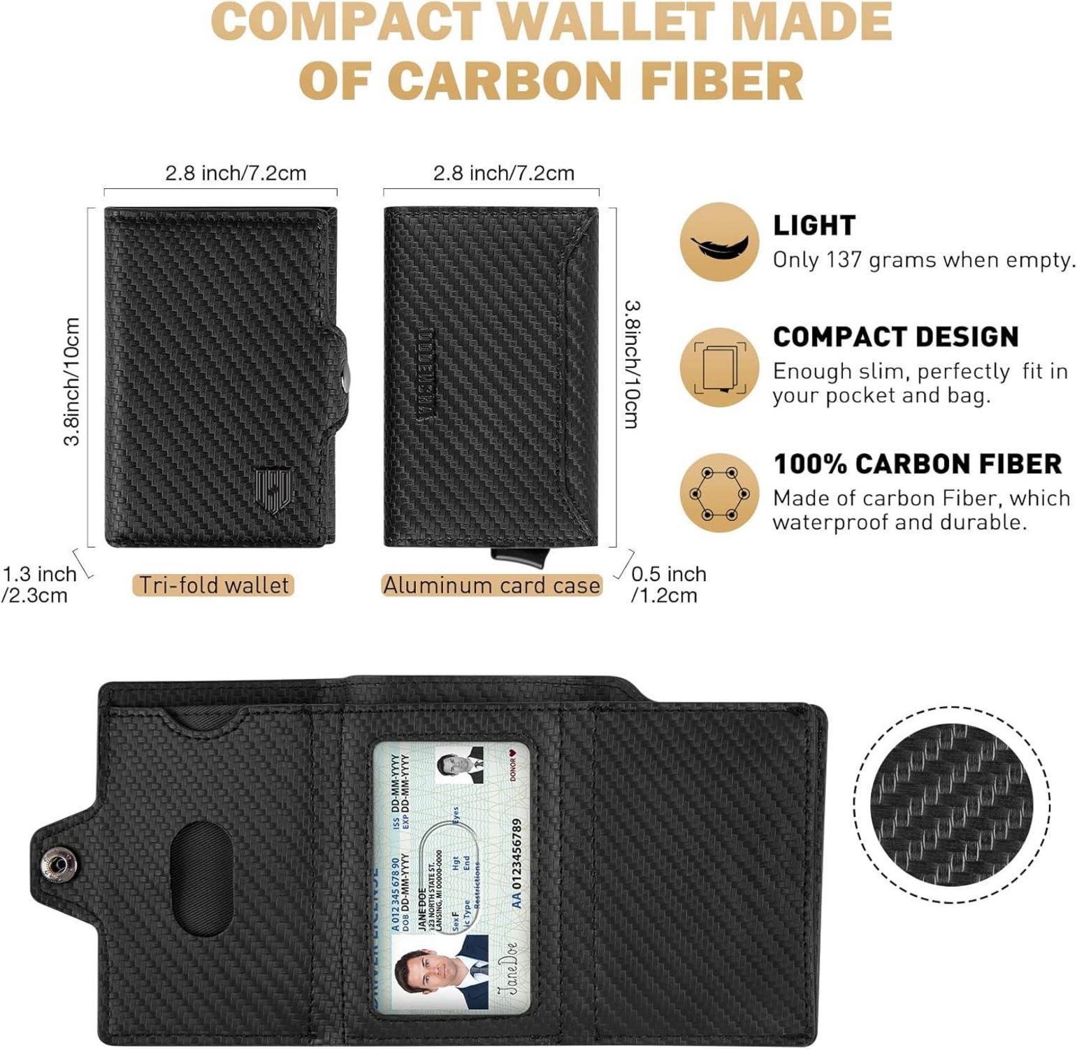 Herren Kreditkartenetui RFID Kohlefaser Pop-Up Schwarz