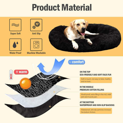Donut Hundebett Deluxe – Weiches Plüsch Sofa Ø 120cm Schwarz