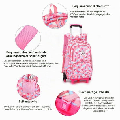 Trolley Schulranzen Mädchen 6 Räder – Wasserdichter Schultrolley Rose