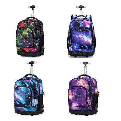 Trolley Rucksack Schulranzen mit Rollen – Lila Sternenhimmel