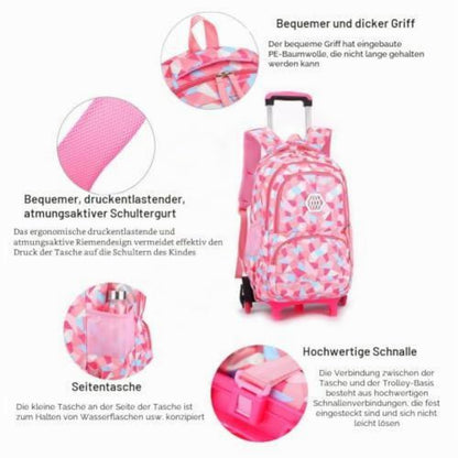Trolley Schulranzen 6 Räder Violett – Wasserdichter Rucksack für Mädchen
