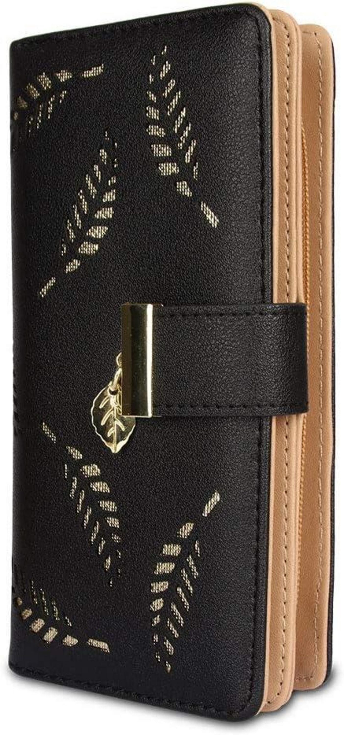 Damen Geldbörse Hohl Blatt Muster Bifold Leder lange Geldbörse