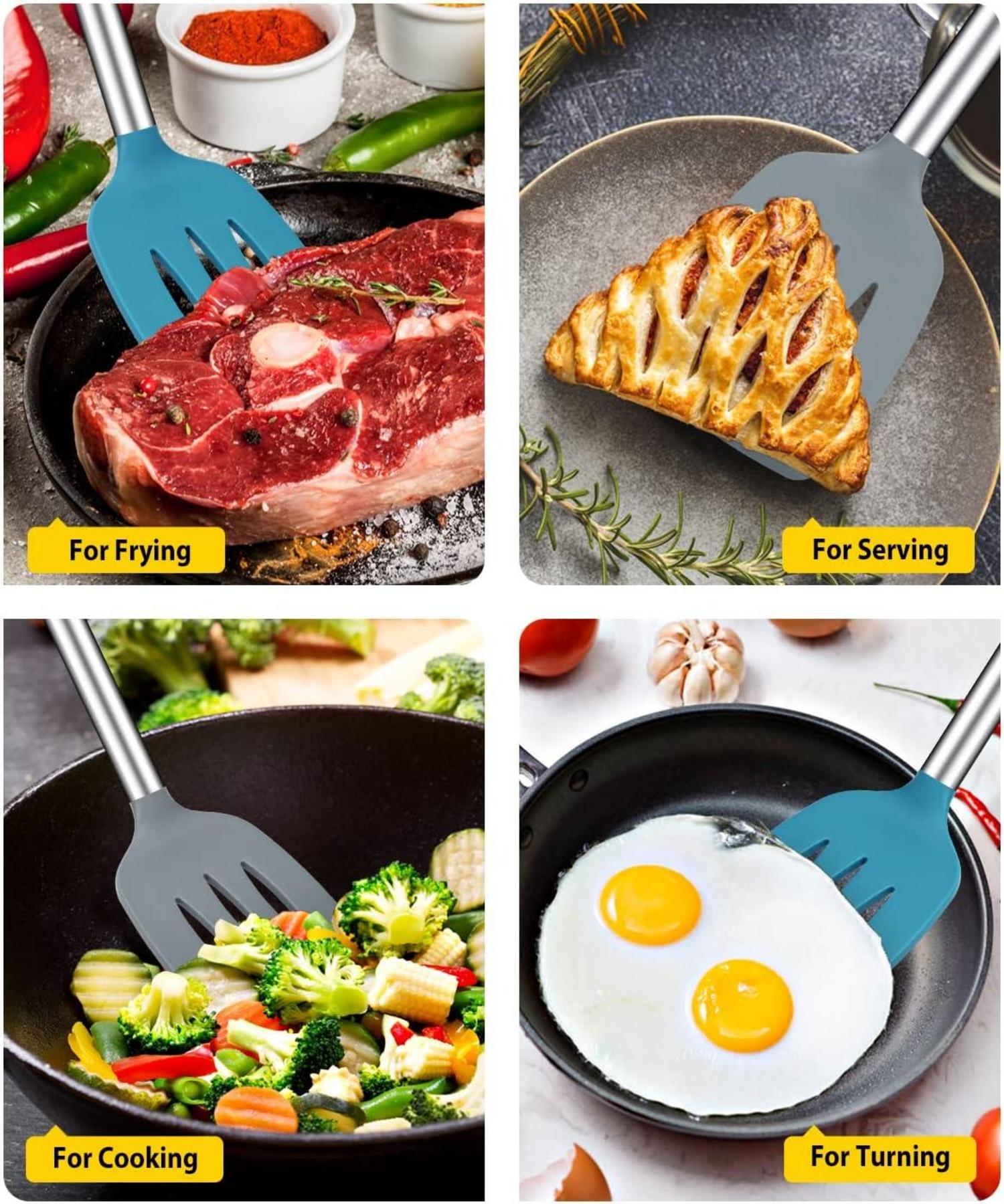 Silikon Pfannenwender mit Schlitzen, Antihaft, hitzebeständig, BPA-frei