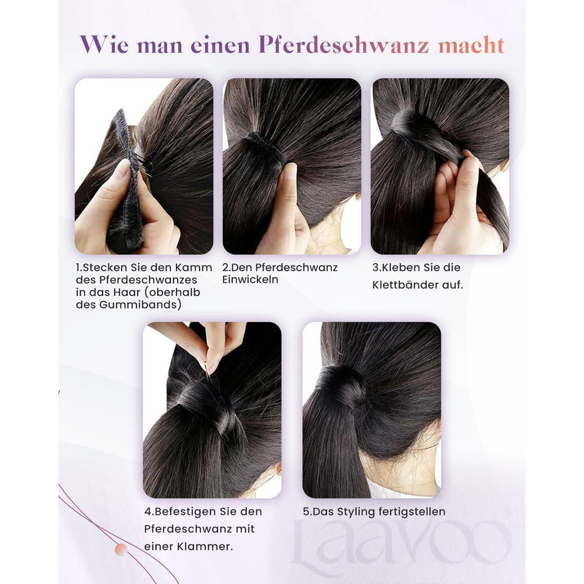 Echthaar Pferdeschwanzverlängerung Braun Gerade 50cm