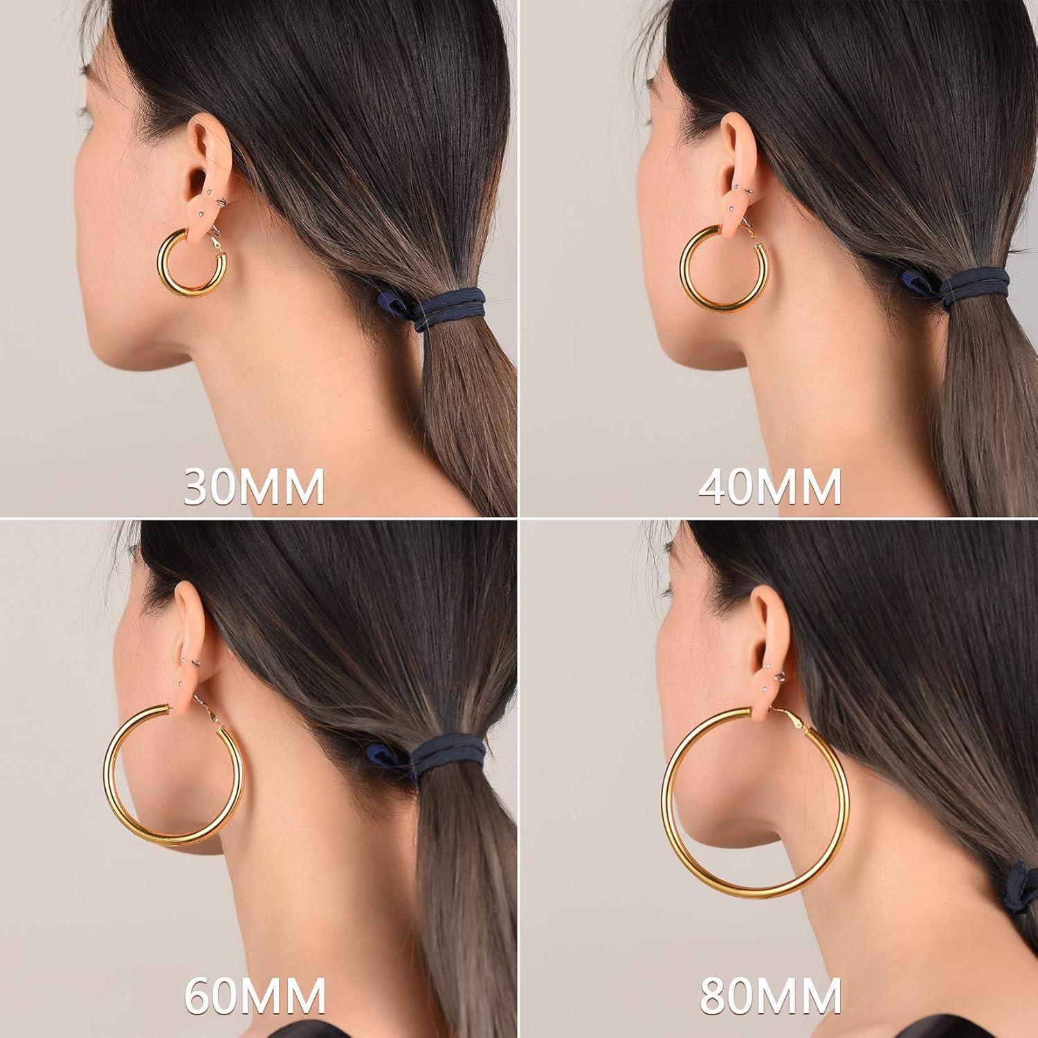 U7 Damen Hoop Ohrringe Edelstahl vergoldet 5mm dicke Kreolen 30-80mm