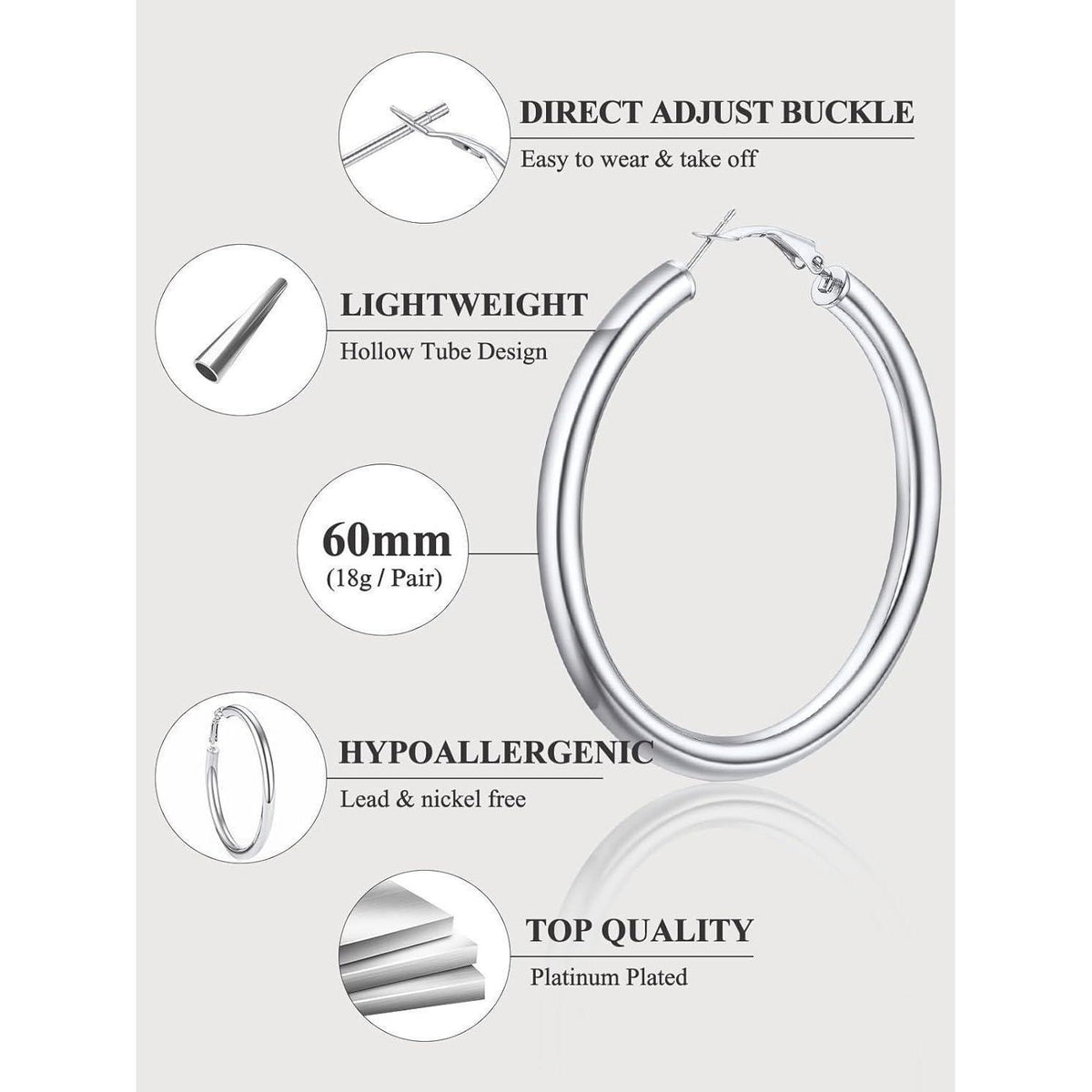 Damen Creolen 5mm Edelstahl vergoldet 60mm Silber