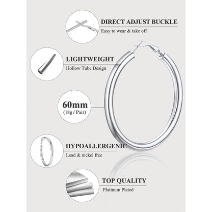Damen Creolen 5mm Edelstahl vergoldet 60mm Silber