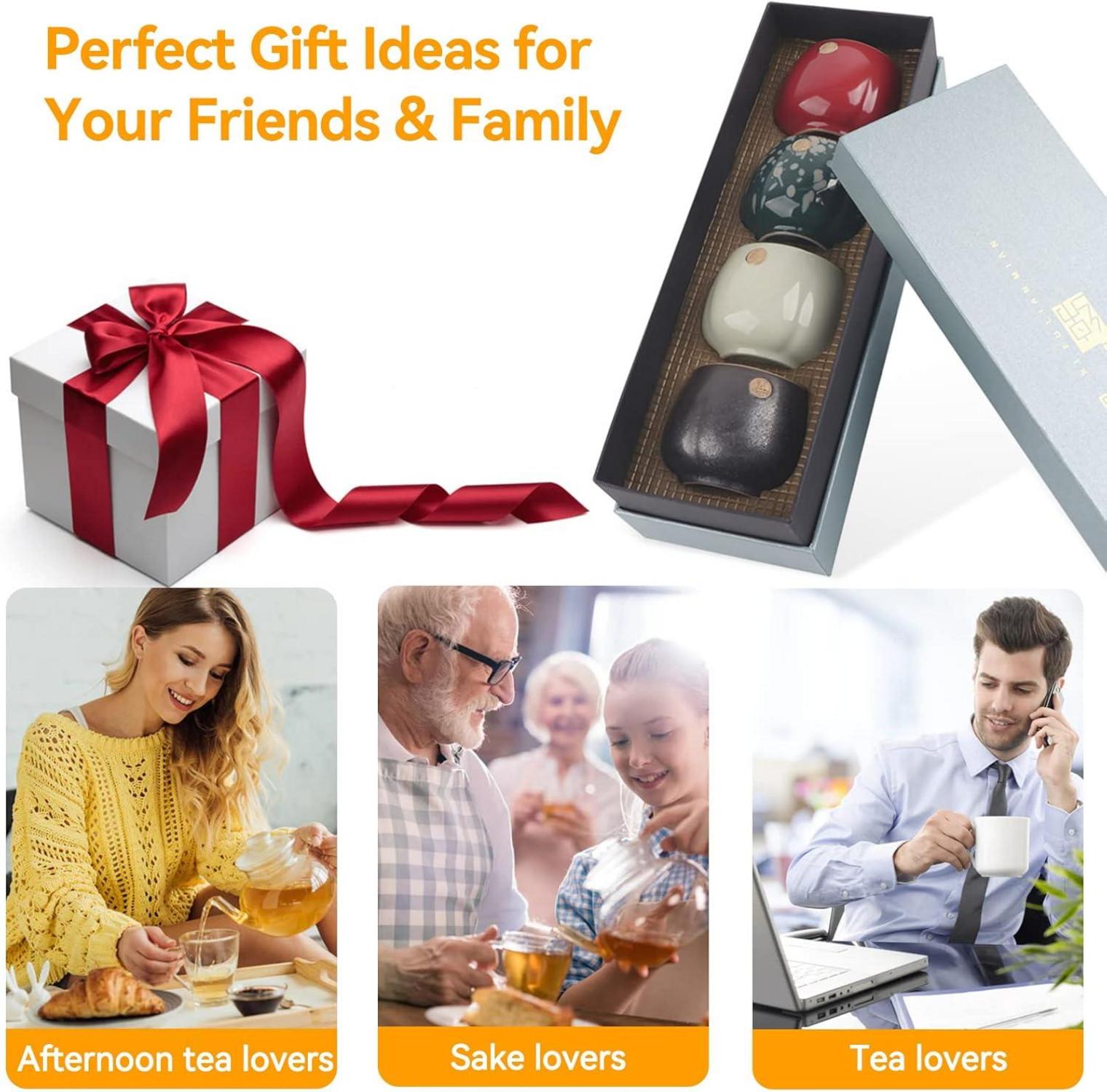 Keramik Teetassen Set Retro Tee Becher 4-teiliges Geschenkset