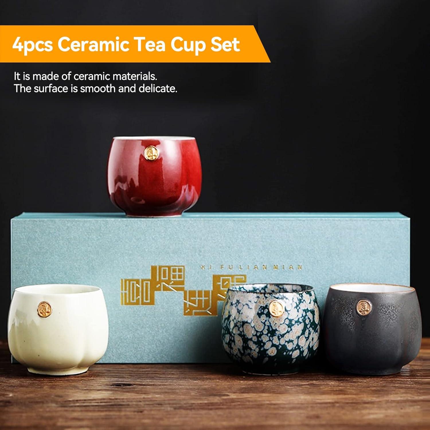 HERCHR 4-teiliges Keramik-Teetassen-Set japanischer/chinesischer Stil