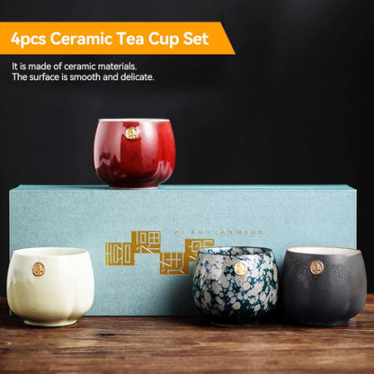 HERCHR 4-teiliges Keramik-Teetassen-Set japanischer/chinesischer Stil