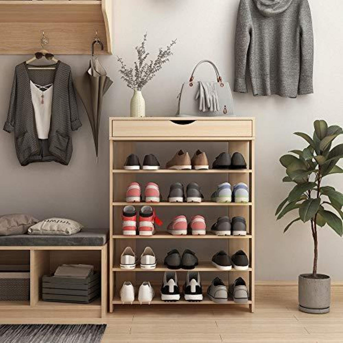 Holz Schuhregal 5 Ebenen – Schuhschrank für 20 Paar Schuhe