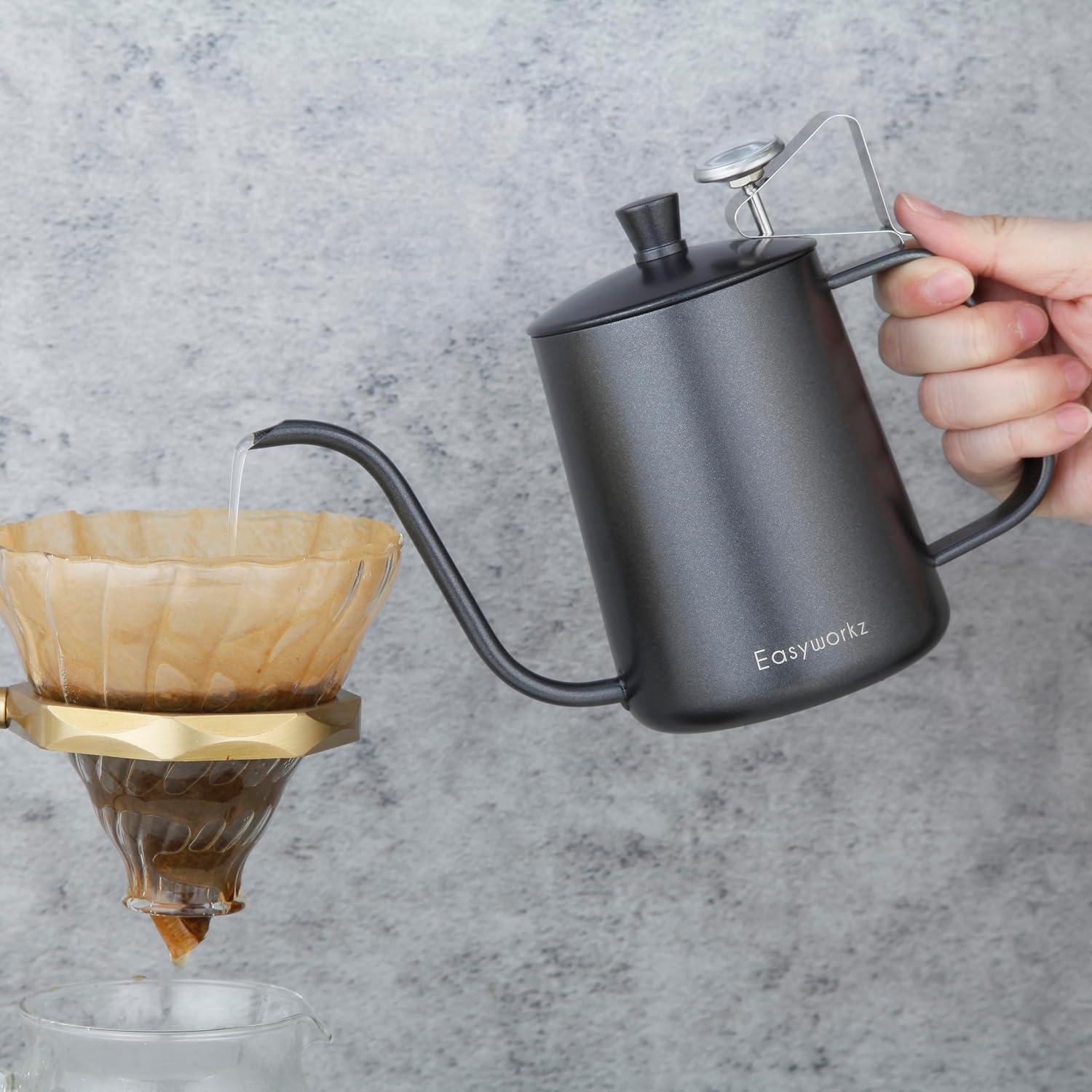 Gooseneck Kaffeekessel 600ml Edelstahl 304 Thermometer Handtropfkessel