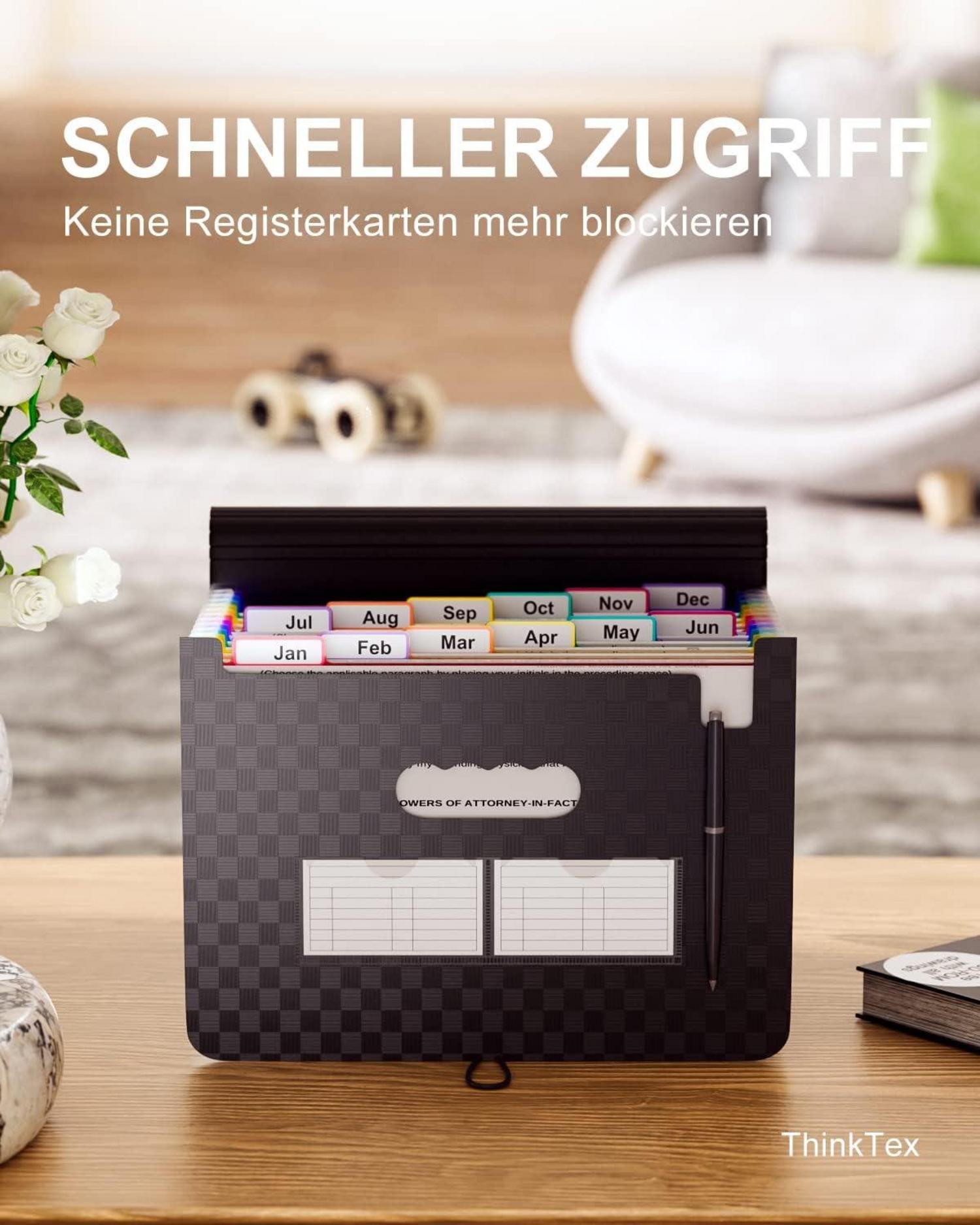 ThinkTex Aktenorganizer mit 12 Fächern, erweiterbarer Aktenordner, Kunststoff