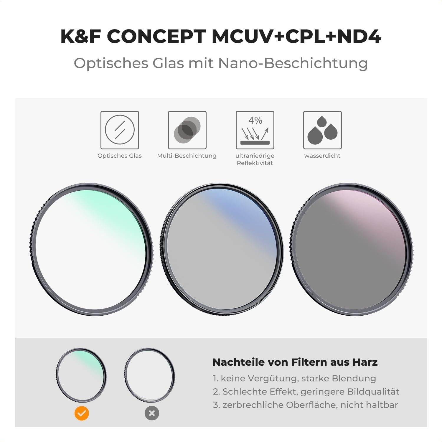 67mm Filter Kit - UV, CPL, ND4 - K&F Concept - Japan Optics