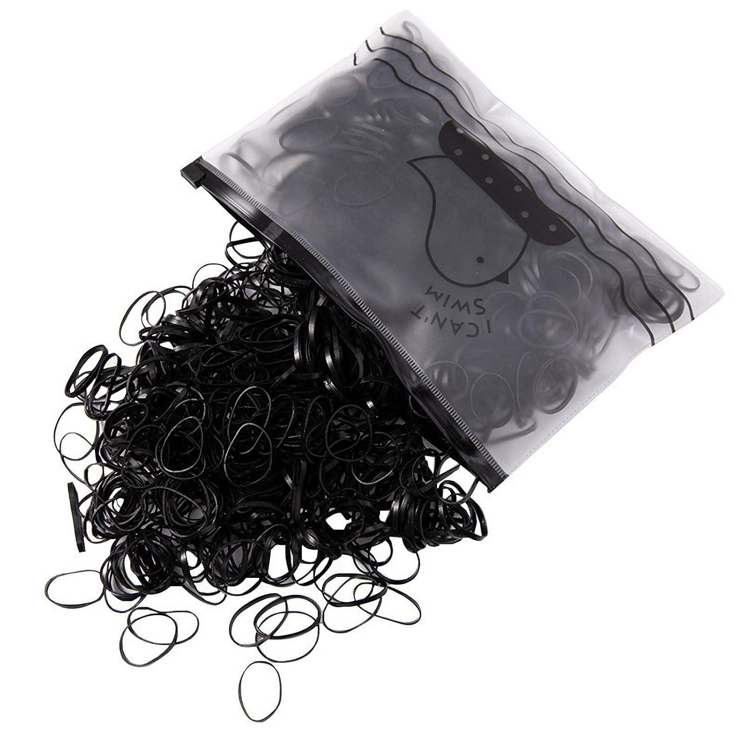 1000 Mini Schwarze Haargummis Elastische Bänder Set