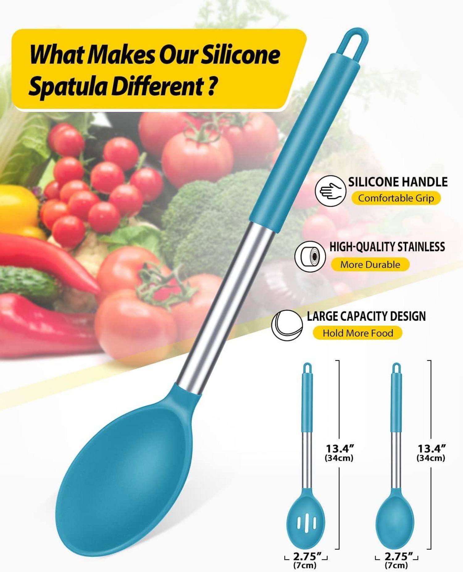 2 große Silikon-Kochlöffel hitzebeständig Rührlöffel Blau
