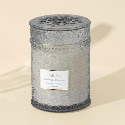 Fruchtige Duftkerze im Glas 550g - Dunkle Beere & Bergamotte, 80 Std. Brennzeit, Weihnachtsgeschenk