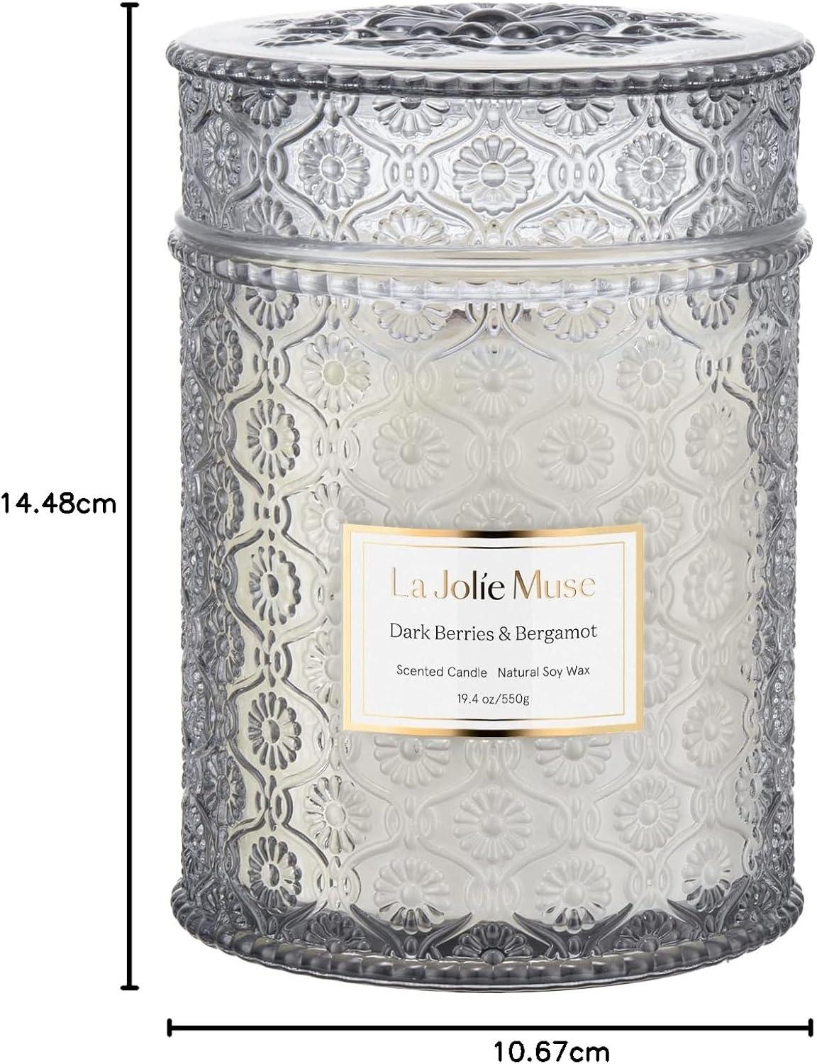 Fruchtige Duftkerze im Glas 550g - Dunkle Beere & Bergamotte, 80 Std. Brennzeit, Weihnachtsgeschenk