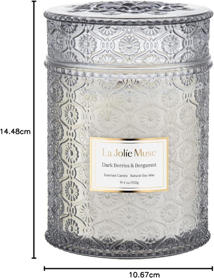 Fruchtige Duftkerze im Glas 550g - Dunkle Beere & Bergamotte, 80 Std. Brennzeit, Weihnachtsgeschenk