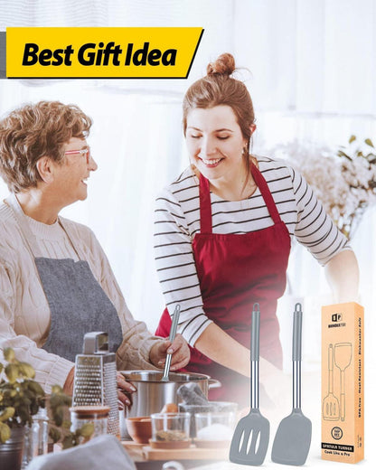 Silikon Pfannenwender Set, hitzebeständig, antihaft, BPA-frei, grau, 2 Stück