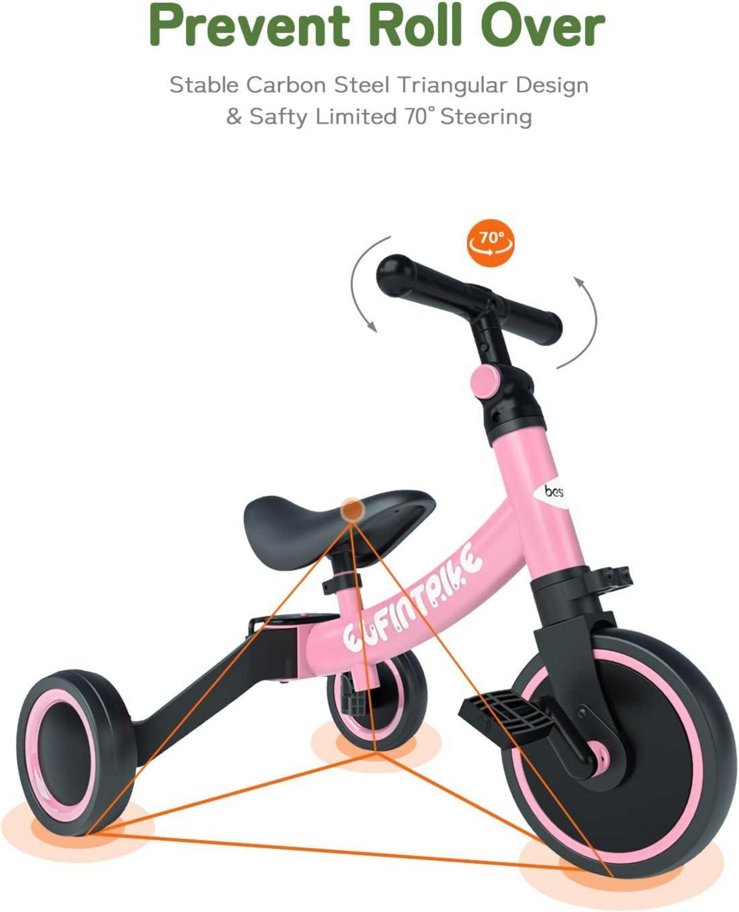 besrey 5-in-1 Kinderdreirad Laufrad Lauffahrrad Rosa 1-4 Jahre