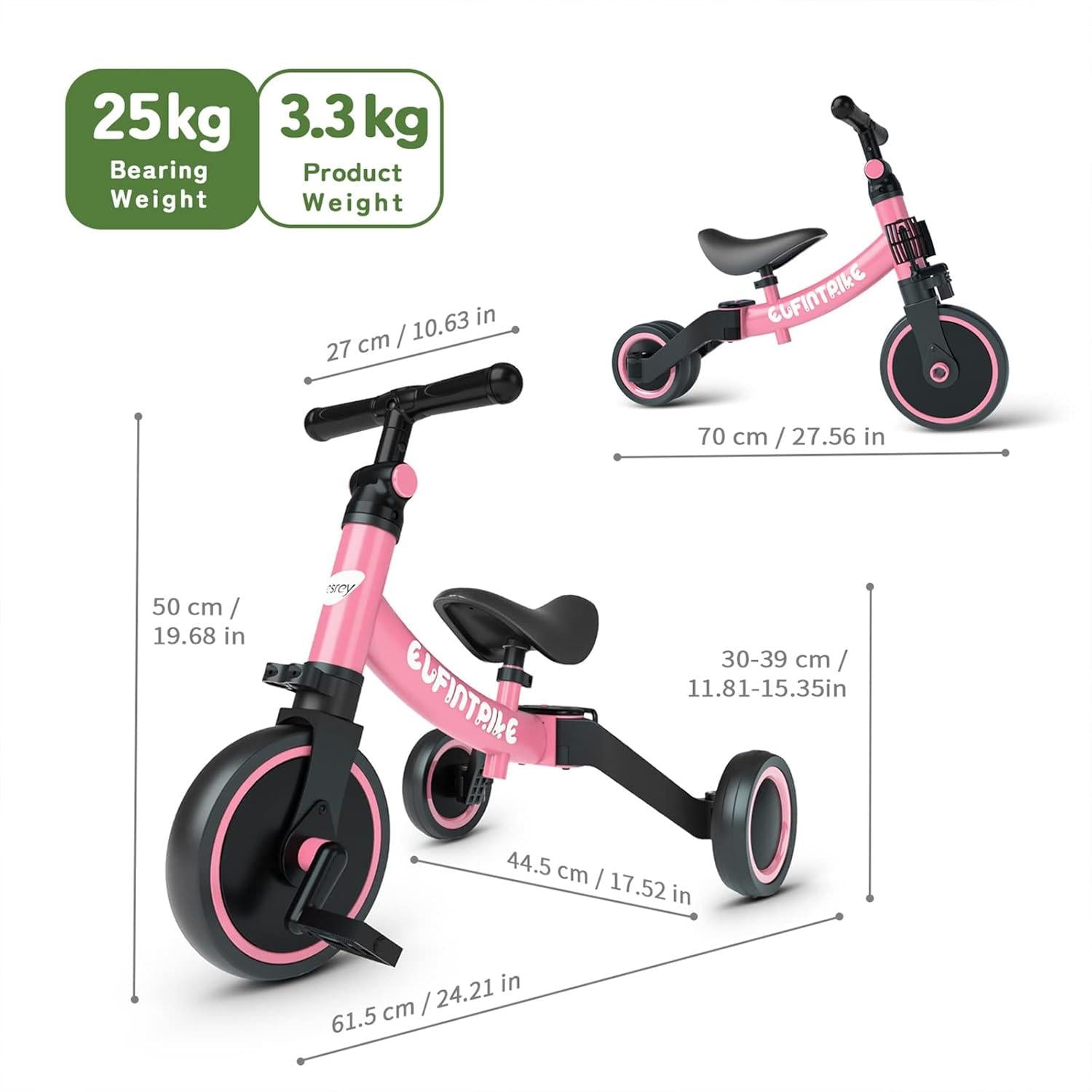 besrey Kinderdreirad Laufrad 5 in 1 Lauffahrrad - Rosa 1-4 Jahre