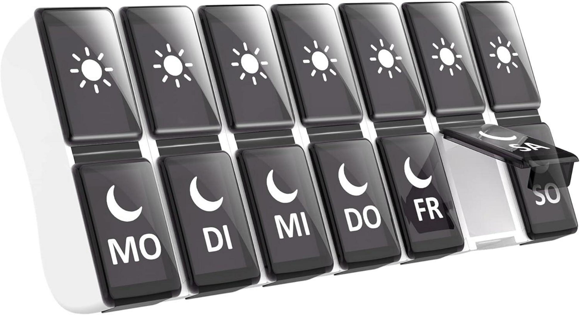 Tablettenbox mit Sicherheitsverriegelung und 7 Tage 2 Fächer