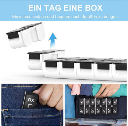 DOHIMGIO Tablettenbox 7 Tage 2 Fächer Abnehmbar Pillenbox Schwarz