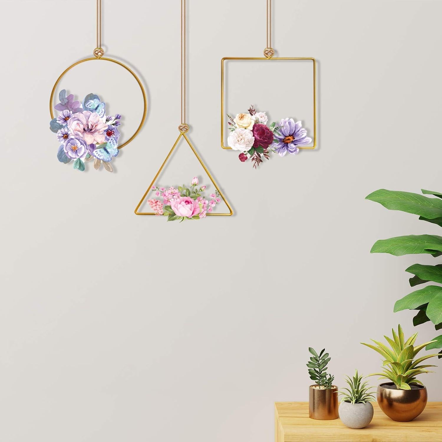 3er-Set Metallringe Makramee Hängedeko Blumenkranz Floral Hoops