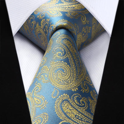 Herren Krawatte Einstecktuch Set Hochzeit Paisley Blau