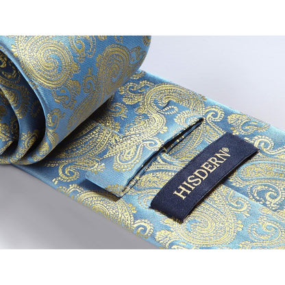 Herren Krawatte Einstecktuch Set Hochzeit Paisley Blau