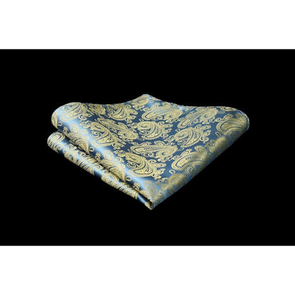 Herren Krawatte Einstecktuch Set Hochzeit Paisley Blau