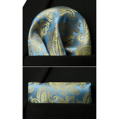 Herren Krawatte Einstecktuch Set Hochzeit Paisley Blau