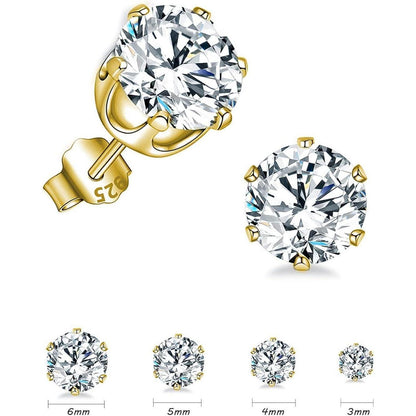 925 Sterling Silber Ohrstecker Set, 4 Paar Zirkonia, 3-6mm