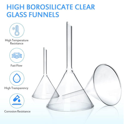 4er Set Glastrichter transparenter Kurzstiel 40 50 75 100 mm, Chemie