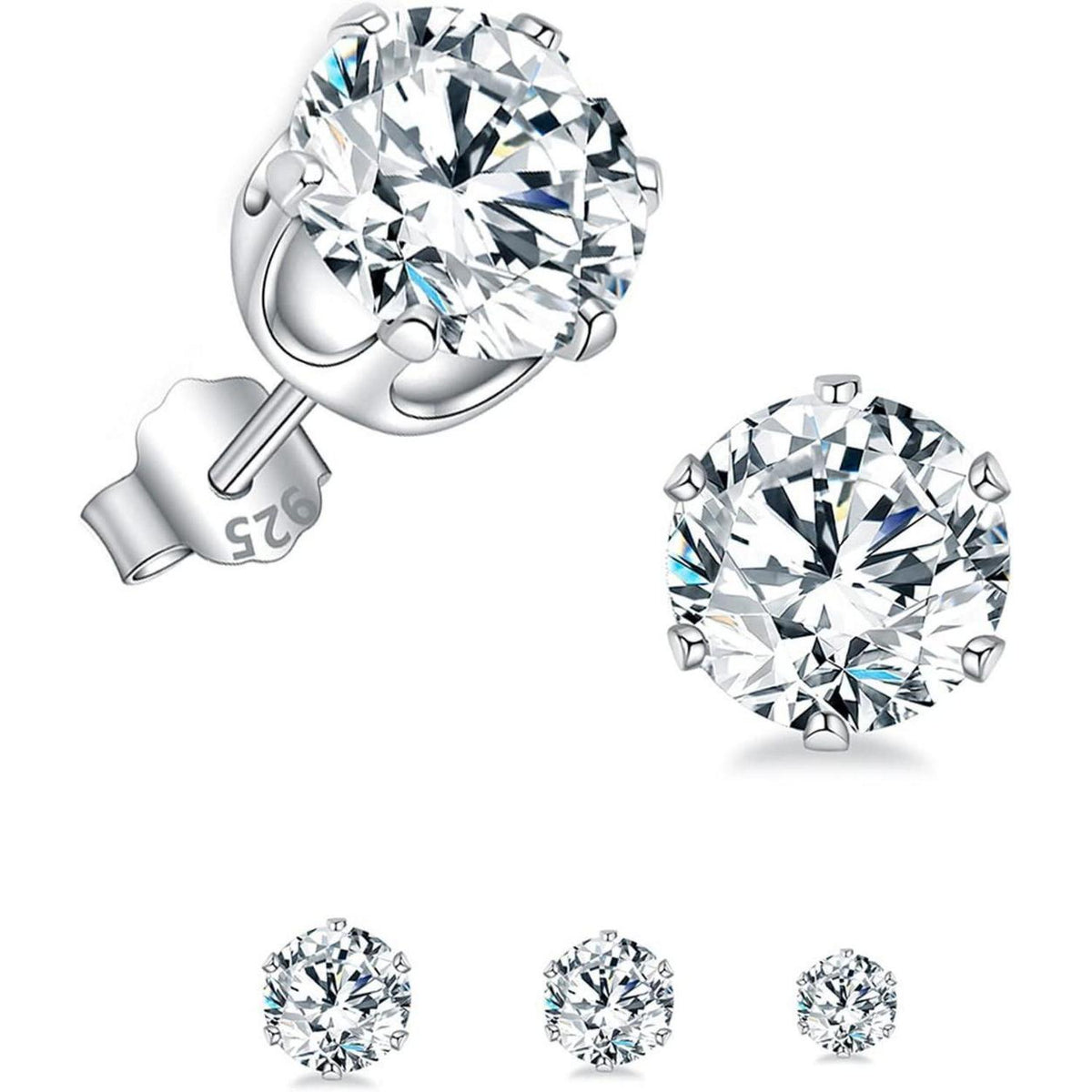 925 Sterling Silber Ohrstecker Set, Zirkonia, 2/3/4mm