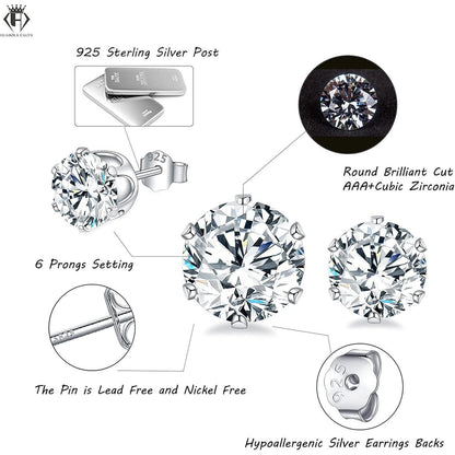 925 Sterling Silber Ohrstecker Set, Zirkonia, 2/3/4mm