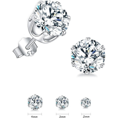 925 Sterling Silber Ohrstecker Set, Zirkonia, 2/3/4mm